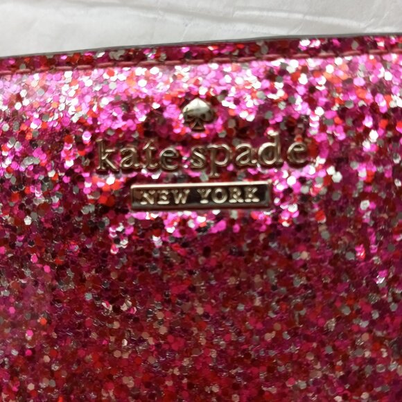 Kate Spade Madison Pink glitter Large Slim Bifold Wallet with box - Picture 3 of 15